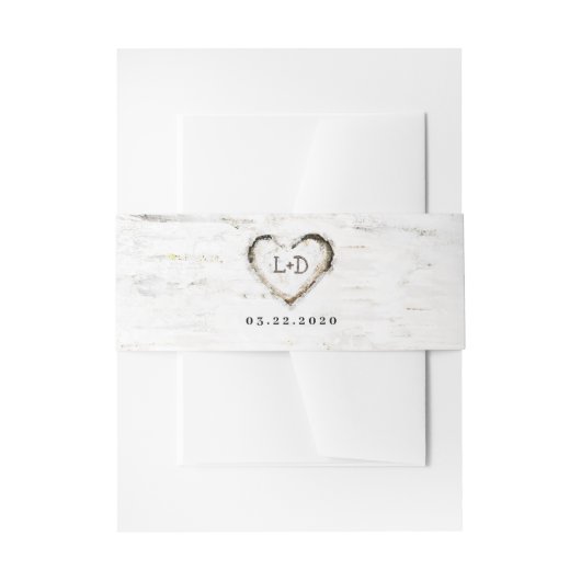 Rustikale Birch Bark Heart Wedding Einladungsbanderole (Vorderseite Beispiel)