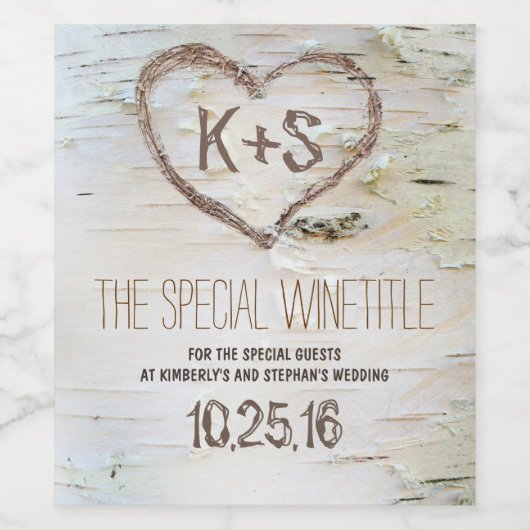 Rustikale Birch Bark Herz Carving Weinetikett (Einzelnes Label)