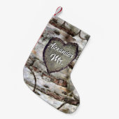 Rustikale Birch Bark Wood Carved Heart Aspen Tree  Kleiner Weihnachtsstrumpf (Vorderansicht (hängend))