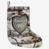 Rustikale Birch Bark Wood Carved Heart Aspen Tree  Kleiner Weihnachtsstrumpf (Vorderseite)