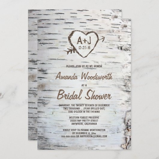 Rustikale Birch Tree Bark Bridal Einladungen (Vorne/Hinten)