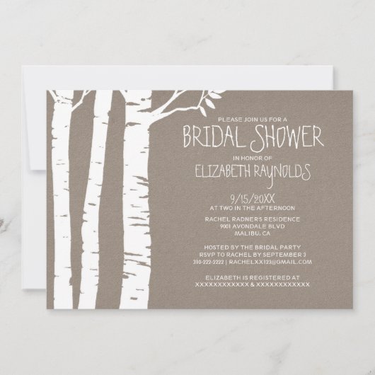 Rustikale Birch Tree Bridal Dusche Einladungen (Vorderseite)