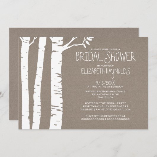 Rustikale Birch Tree Bridal Dusche Einladungen (Vorne/Hinten)