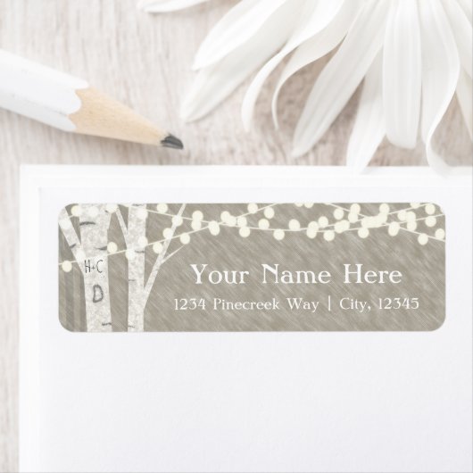 Rustikale Birch Tree String Lights Adressetiketten (Insitu)