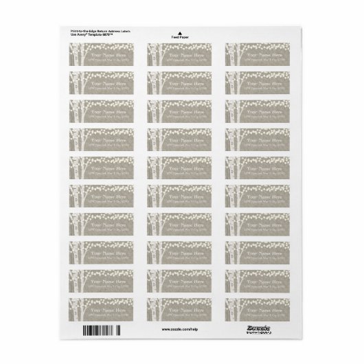 Rustikale Birch Tree String Lights Adressetiketten (Vorne)