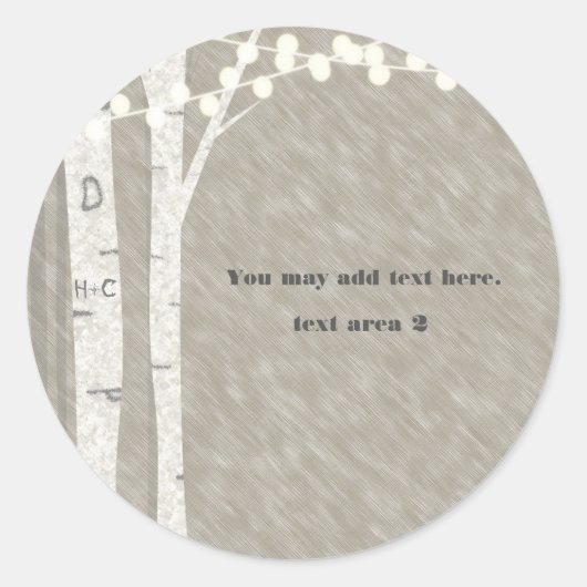 Rustikale Birch Tree String Lights bevorzugen Stic Runder Aufkleber (Vorderseite)