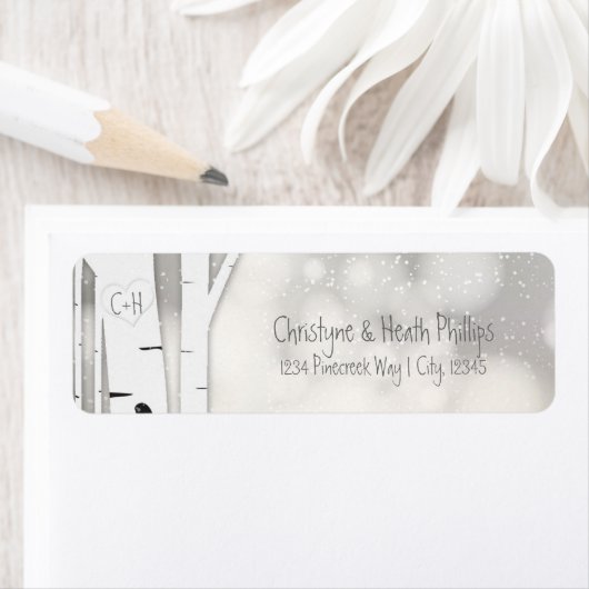 Rustikale Birch Tree Winter Snowy Address Labels (Insitu)