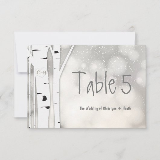 Rustikale Birch Tree Winter Snowy Tischnummer Card (Vorderseite)