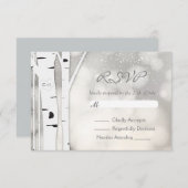 Rustikale Birch Tree Winter White Snowy RSVP Card (Vorne/Hinten)