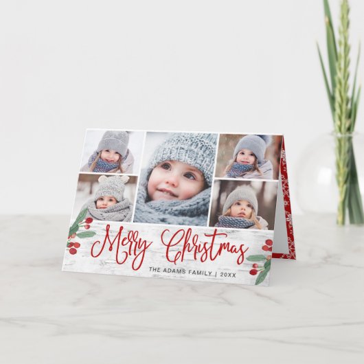 Rustikale Birch Weihnachten 5 FOTOS Gruß (Vorderseite)