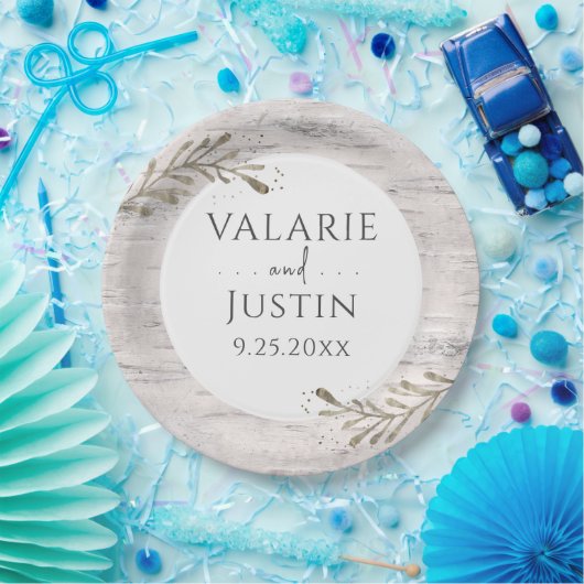 Rustikale Birch Wood Wedding Pappteller (Party)