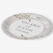 Rustikale Birch Wood Wedding Pappteller (Schrägansicht)