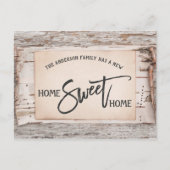 Rustikale Birch Zuhause Sweet Zuhause Moving Ankün Postkarte (Vorderseite)