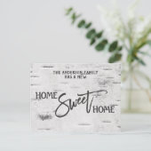 Rustikale Birch Zuhause Sweet Zuhause Moving Ankün Postkarte (Stehend Vorderseite)
