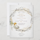 Rustikale Bird and Nest Watercolor Babydusche Einladung (Vorderseite)