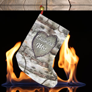 Rustikale Birke Bark Wood Carved Heart Aspen Tree Kleiner Weihnachtsstrumpf
