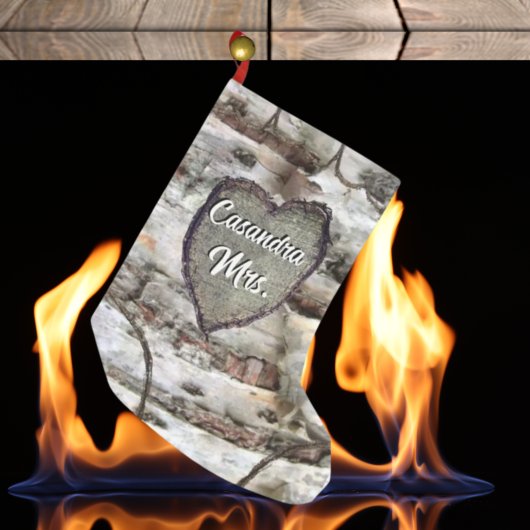 Rustikale Birke Bark Wood Carved Heart Aspen Tree Kleiner Weihnachtsstrumpf