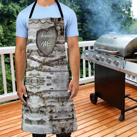 Rustikale Birke Bark Wood Carved Herzbaum Schürze