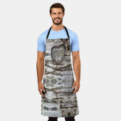 Rustikale Birke Bark Wood Carved Herzbaum Schürze (Getragen)