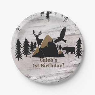 Rustikale Birke Outdoor Wilderness 1. Geburtstag Pappteller