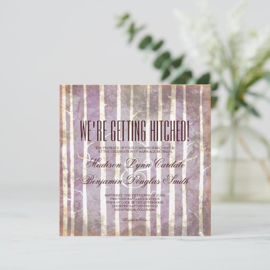 Rustikale Birkeaspen-Baum-Hochzeit im Einladung (Stehend Vorderseite)