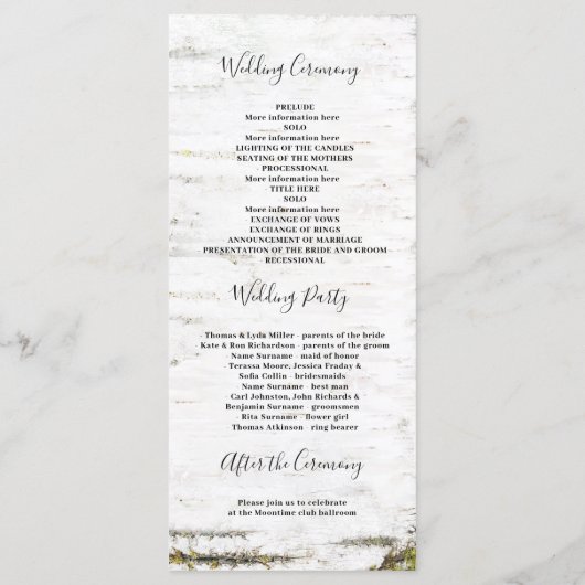 Rustikale Birkenbaum-Herzprogramme Hochzeit im Her Programm (Rückseite)