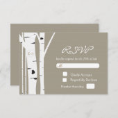 Rustikale Birkenbaum-RSVP-Karte für Herz-Hochzeit RSVP Karte (Vorne/Hinten)