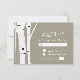 Rustikale Birkenbaum-RSVP-Karte für Herz-Hochzeit RSVP Karte