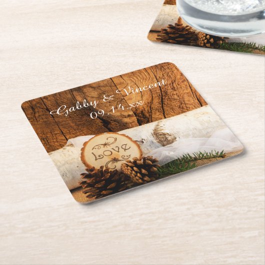 Rustikale Birkenbaum- und Braunwaldhochzeit Rechteckiger Pappuntersetzer (angewinkelt)