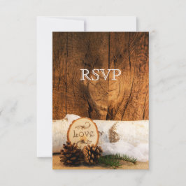 Rustikale Birkenbaum- und Stallholz-Hochzeitkarte  RSVP Karte
