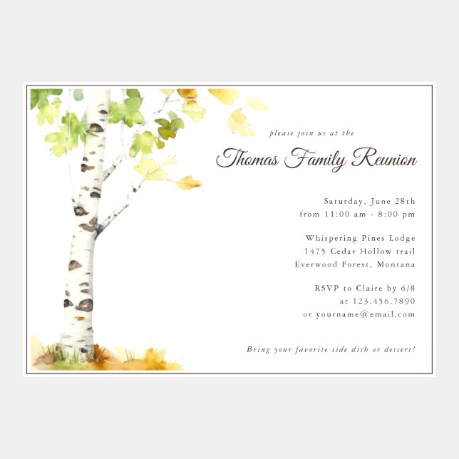 Rustikale Birkenbaum-Wiedersehen Einladung (Vorderseite)