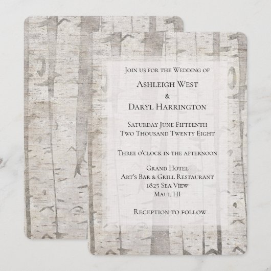 Rustikale Birkenbäume Einladung (Vorne/Hinten)