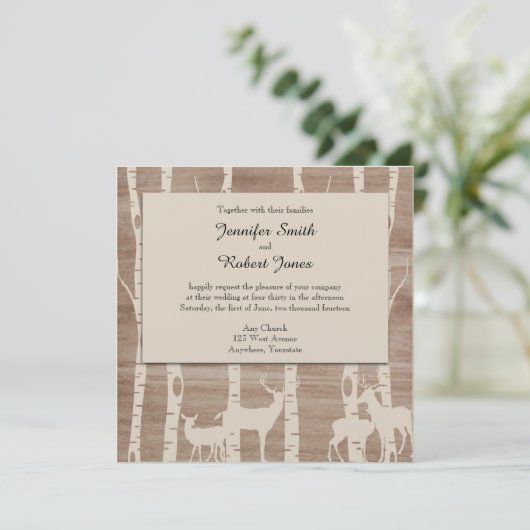 Rustikale Birkenbäume und Einladung zur Hochzeit v (Stehend Vorderseite)