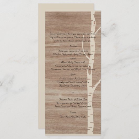 Rustikale Birkenbäume und Hirsche-Hochzeitmenü Menükarte (Vorne/Hinten)