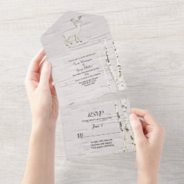 Rustikale Birkenbäume und Hirschhochzeit All In One Einladung