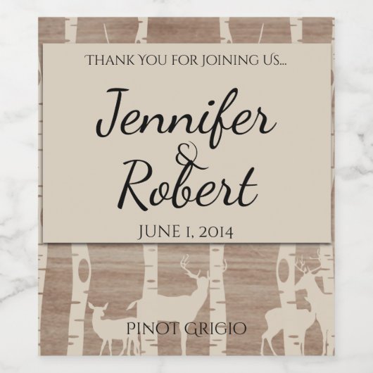 Rustikale Birkenbäume und Traubenweinsiegel Weinetikett (Einzelnes Label)