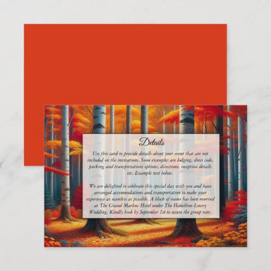 Rustikale BirkenbaumHochzeit im Herbst Begleitkarte (Vorne/Hinten)