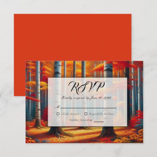 Rustikale BirkenbaumHochzeit im Herbst RSVP Karte (Vorne/Hinten)