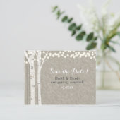 Rustikale Birkenbaumzeichenleuchten Rett Date Wedd Ankündigungspostkarte (Stehend Vorderseite)