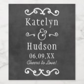 Rustikale Black Chalkboard Script Monogram Wedding Weinetikett (Einzelnes Label)