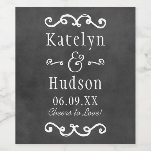 Rustikale Black Chalkboard Script Monogram Wedding Weinetikett (Einzelnes Label)