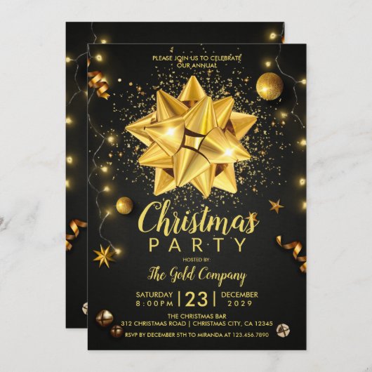 Rustikale Black Gold Company Weihnachten Einladung (Vorne/Hinten)