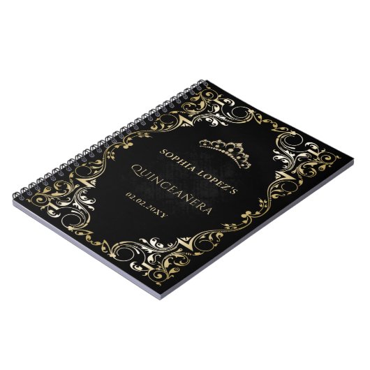 Rustikale Black Gold Prinzessin Tiara Quinceanera Notizblock (Linke Seite)