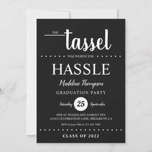 Rustikale Black Tassel Script Graduation Party Einladung (Vorderseite)