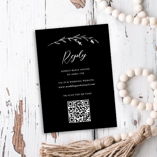 Rustikale Black Wildblume Online QR Code Hochzeit RSVP Karte