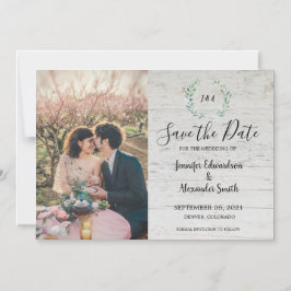 Rustikale Blätter auf Foto aus Stallholz Save the Magneteinladung