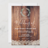 Rustikale Blätter auf Foto Hochzeit aus Holz Einladung (Vorderseite)