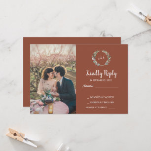 Rustikale Blätter auf Holz-Monogramm-Foto UAWG Wed Einladung