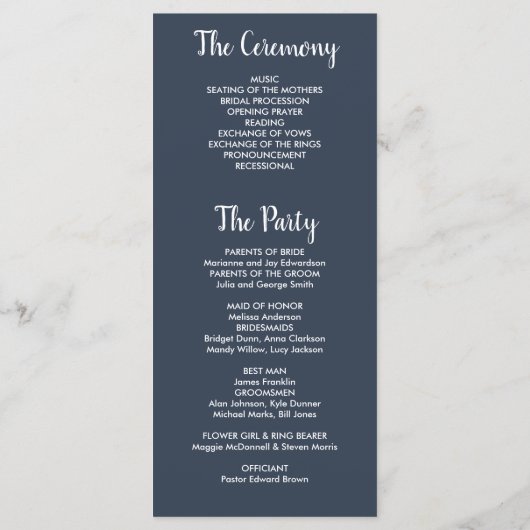 Rustikale Blätter auf marineblauen Hochzeitsprogra Programm (Rückseite)