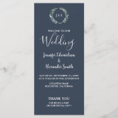 Rustikale Blätter auf marineblauen Hochzeitsprogra Programm (Vorderseite)